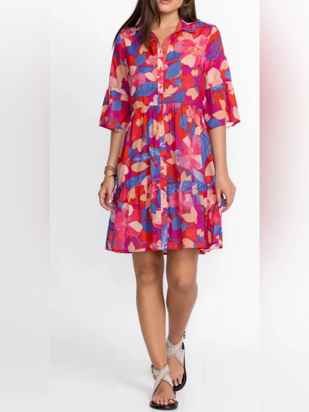 Johnny Was Giverney Gardens Ruffle Sleeve Dress Cover Up Size S - Picture 2 of 6